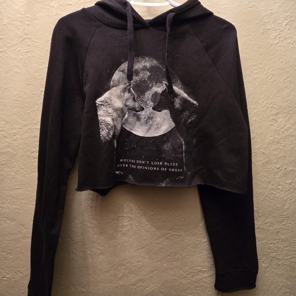 DTox Tops - DTox Cropped Wolf Hoodie M/L Gothic Moon Graphic